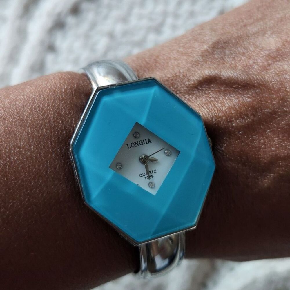 Vintage Octagonal turquoise/silver cuff watch